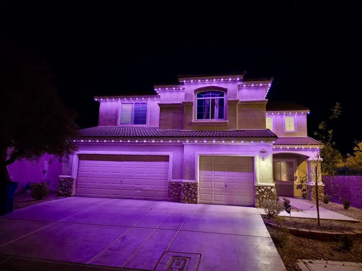 LED lighting illuminating home landscaping at night
